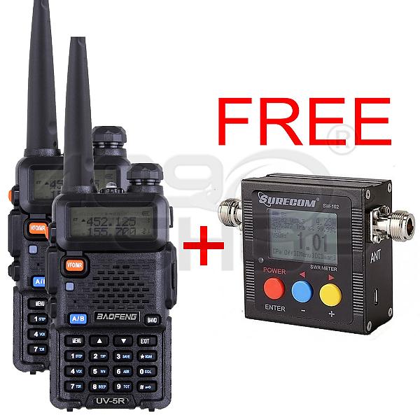 2x BAOFENG UV5R 5w FM RADIO FREE FOR + SURECOM SW102 VHF/UHF Power